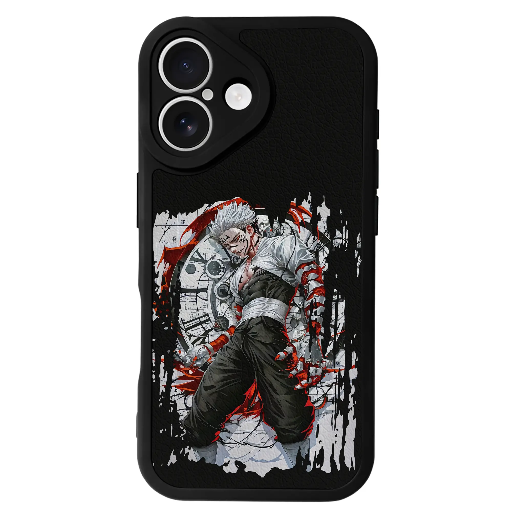 呪術廻戦 グッズ,両面宿儺 - IPhone 16シリーズ対応 ・ シリコンスマホケース ・ レザー調 ・ 高精度フィット ・ 耐衝撃 ・ ワイヤレス充電対応 ・ 精密カット